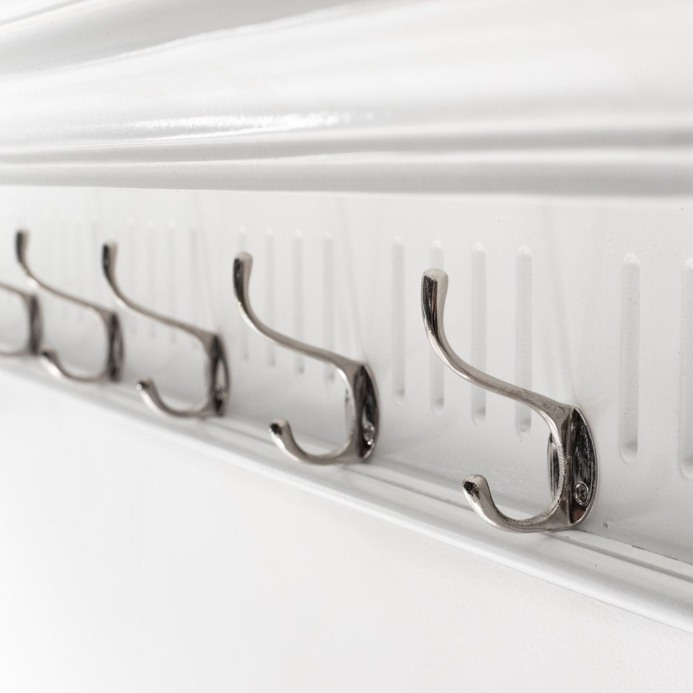 Eight Hook 51" White Solid Wood Wall Mount Coat Rack - 7.87" H x 51.18" W x 8.27" D