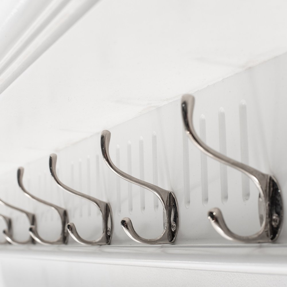 Eight Hook 51" White Solid Wood Wall Mount Coat Rack - 7.87" H x 51.18" W x 8.27" D