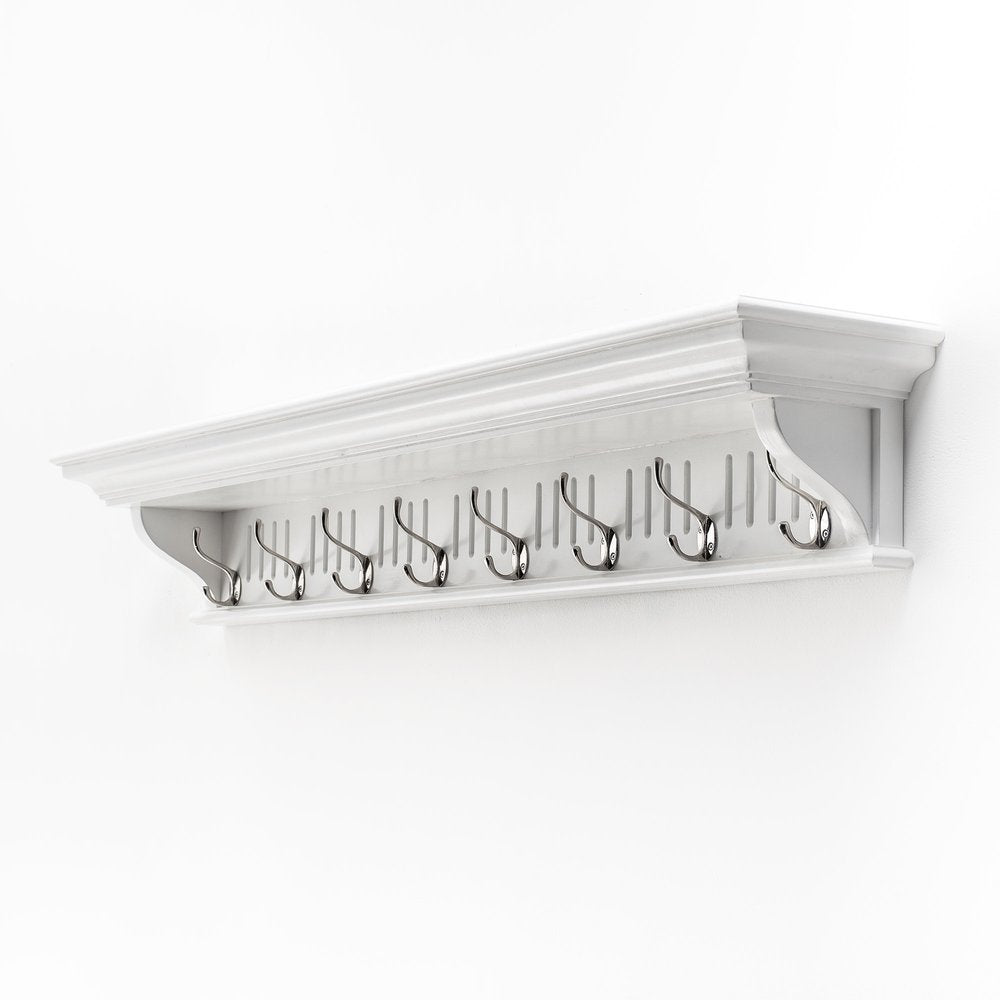 Eight Hook 51" White Solid Wood Wall Mount Coat Rack - 7.87" H x 51.18" W x 8.27" D