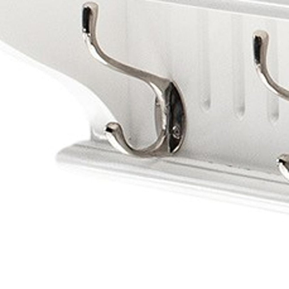 Eight Hook 51" White Solid Wood Wall Mount Coat Rack - 7.87" H x 51.18" W x 8.27" D on a white background