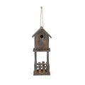 23" Brown Wood House Hand Painted Decorative Bird House. Outdoor bird accessorie isolated on a plain white background, finished in brown wood.