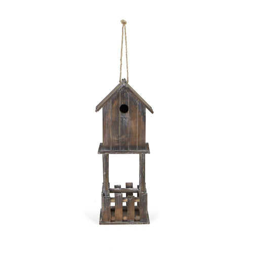 23" Brown Wood House Hand Painted Decorative Bird House