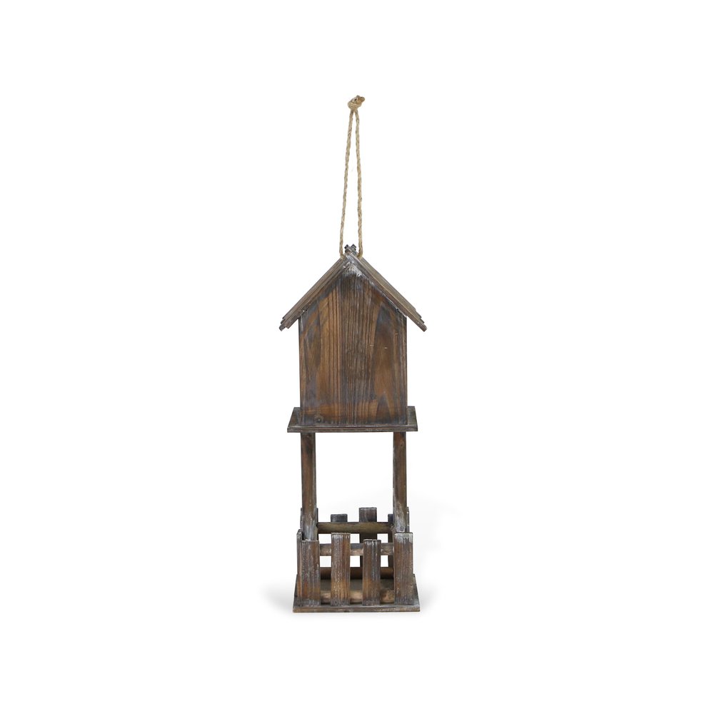 23" Brown Wood House Hand Painted Decorative Bird House. Outdoor bird accessorie isolated on a plain white background, showing a brown wood surface.