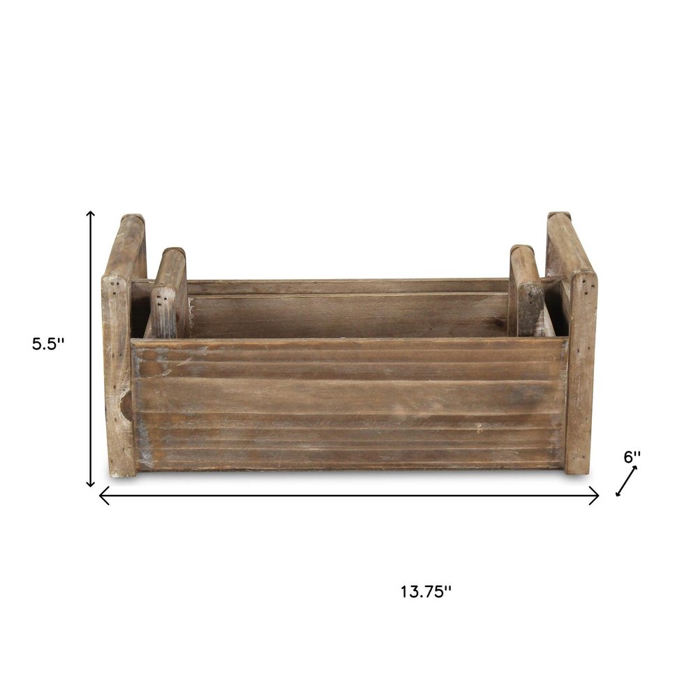 Set of Two Brown Wood 200 Ounce Rectangular Distressed Planter Boxes on a white background