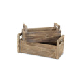 Set of Two Brown Wood 200 Ounce Rectangular Distressed Planter Boxes on a white background