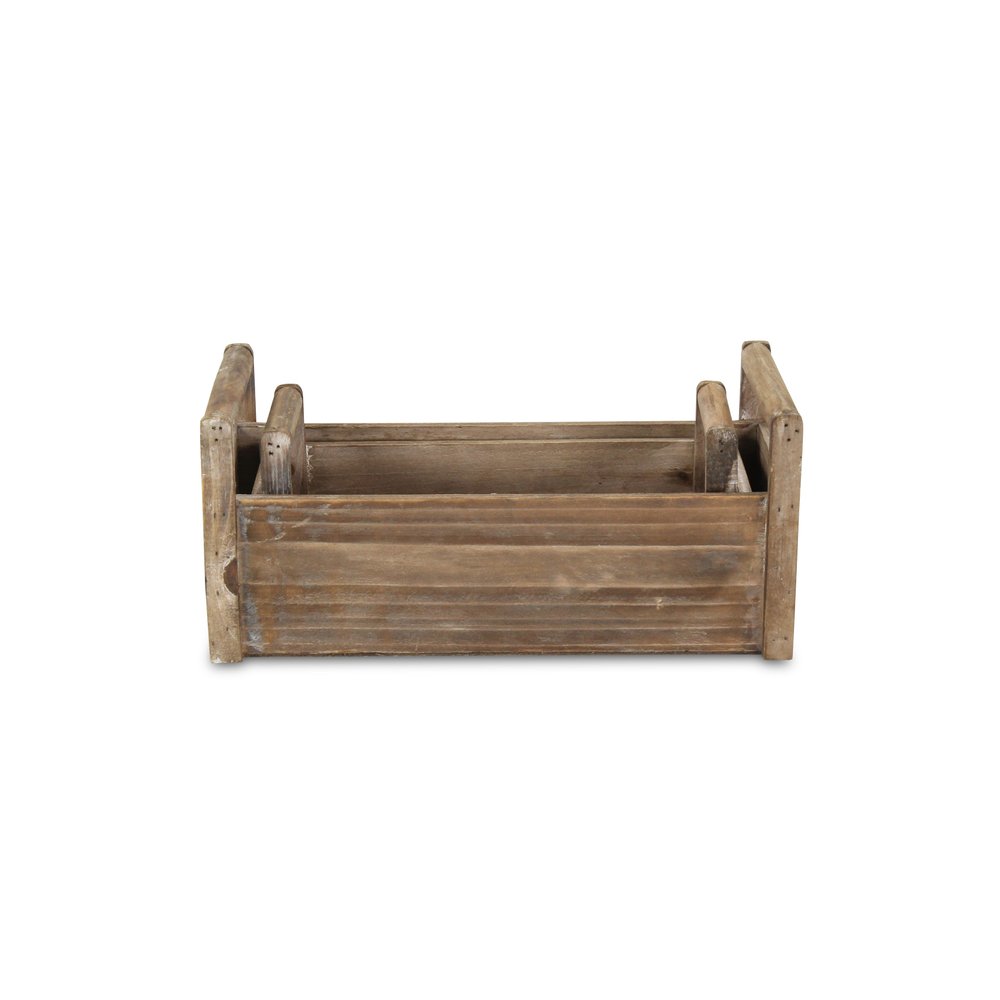 Set of Two Brown Wood 200 Ounce Rectangular Distressed Planter Boxes on a white background
