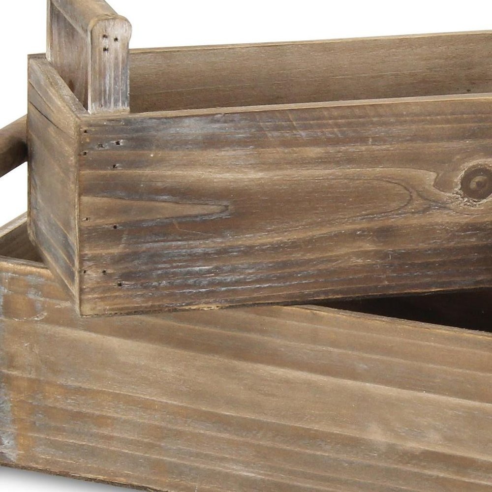 Set of Two Brown Wood 200 Ounce Rectangular Distressed Planter Boxes close-up detail