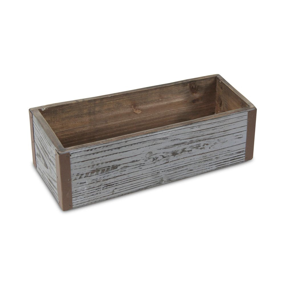 Gray Wood 98 Ounce Rectangular Distressed Planter Box on a white background