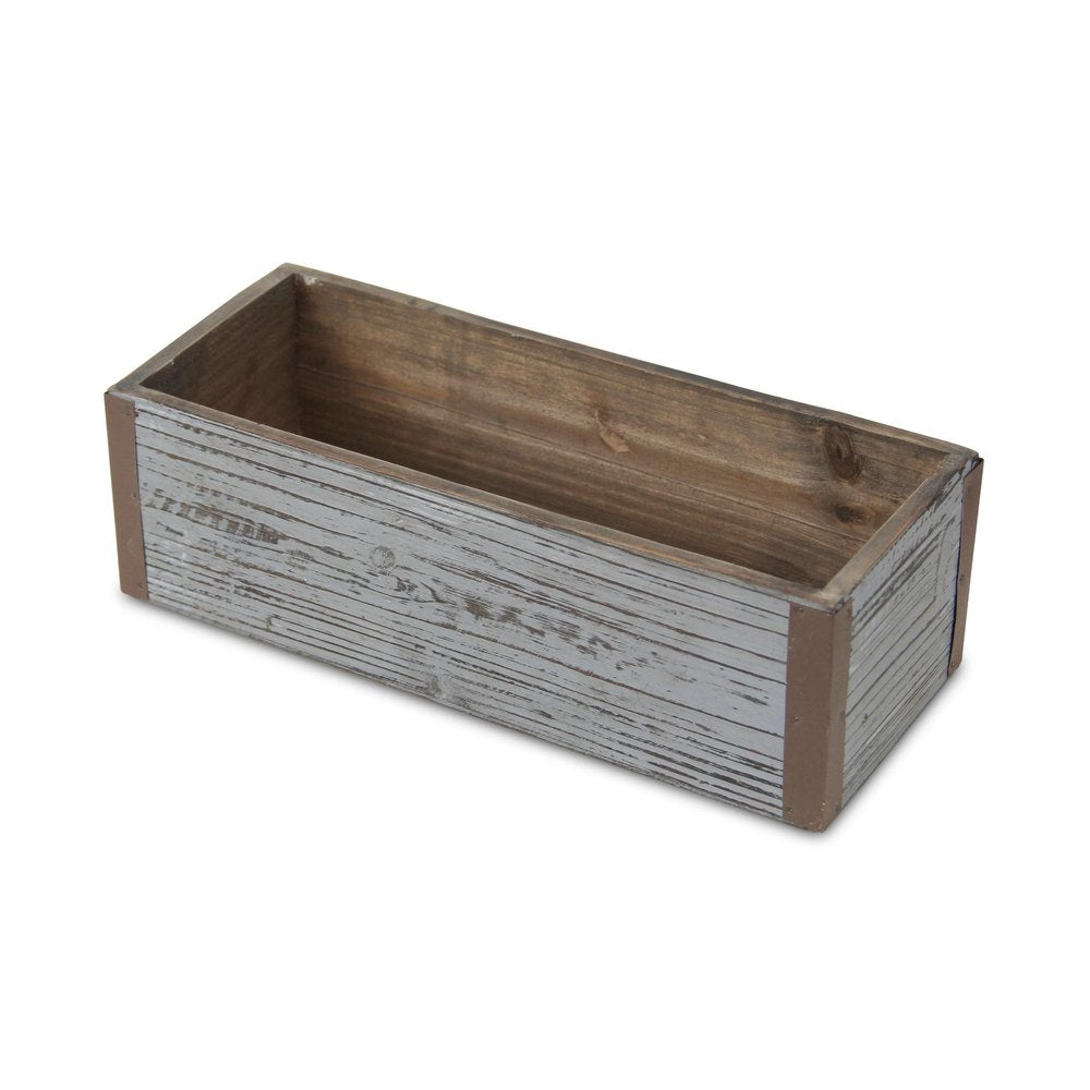 Gray Wood 98 Ounce Rectangular Distressed Planter Box on a white background