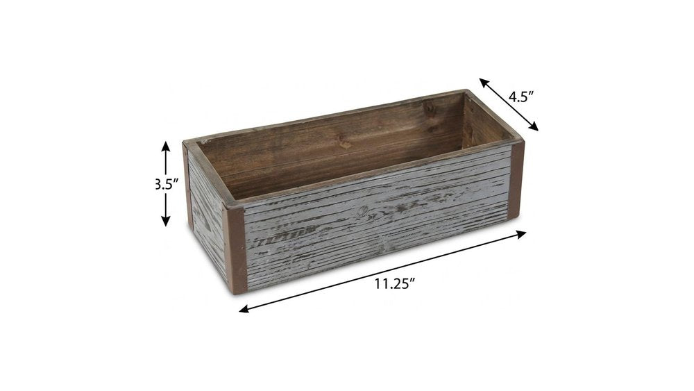 Gray Wood 98 Ounce Rectangular Distressed Planter Box on a white background