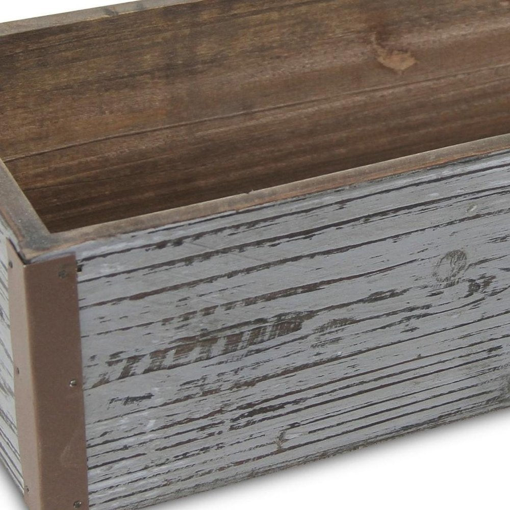 Gray Wood 98 Ounce Rectangular Distressed Planter Box close-up detail