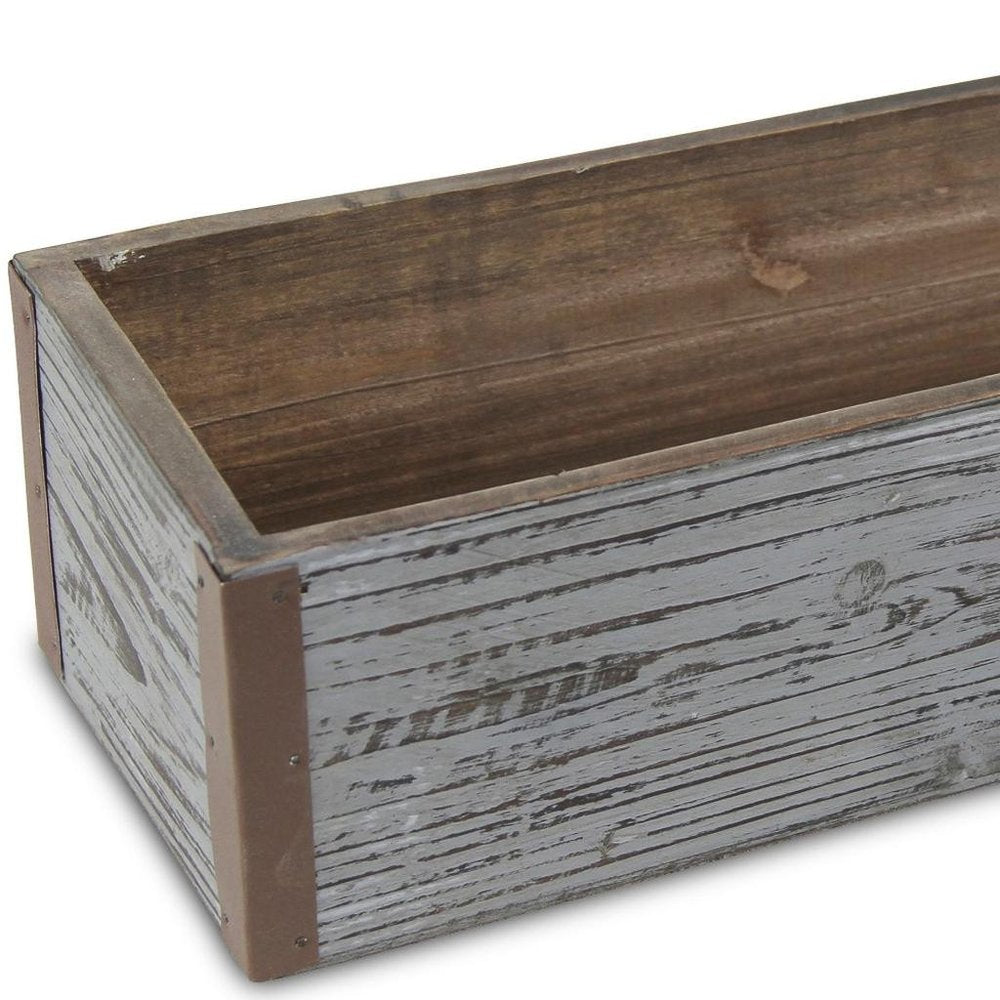 Gray Wood 98 Ounce Rectangular Distressed Planter Box on a white background