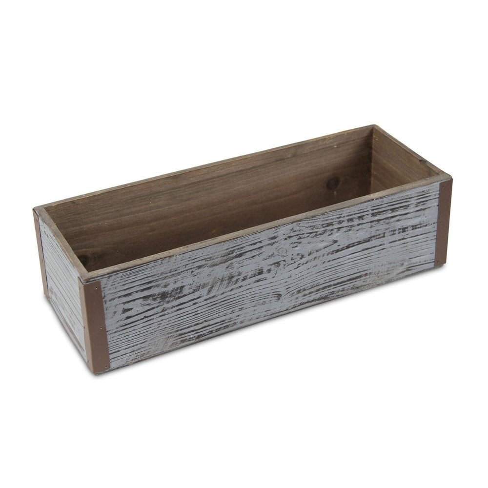 Gray Wood 151 Ounce Rectangular Distressed Planter Box on a white background