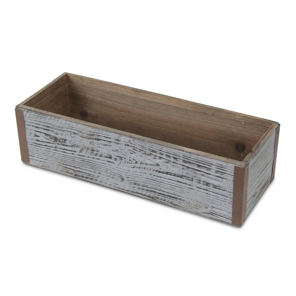 Gray Wood 151 Ounce Rectangular Distressed Planter Box on a white background