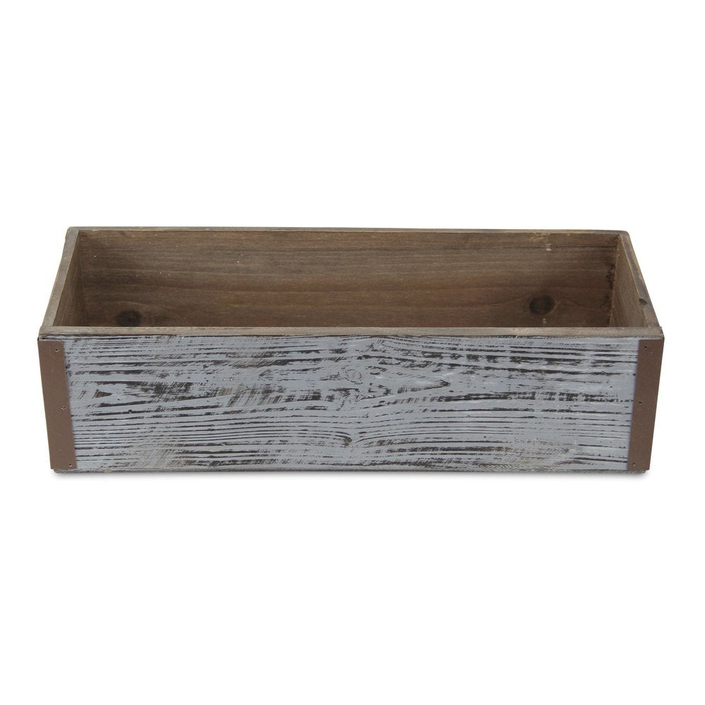 Gray Wood 151 Ounce Rectangular Distressed Planter Box on a white background
