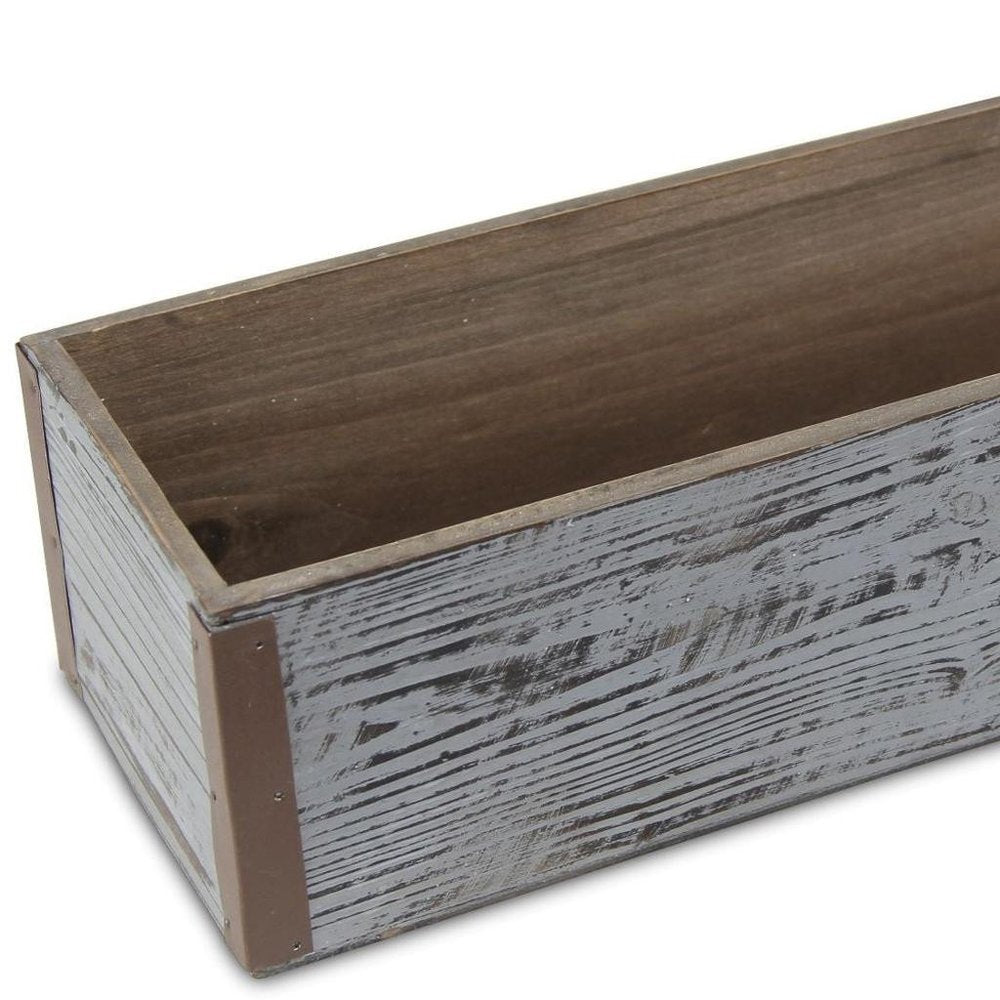 Gray Wood 151 Ounce Rectangular Distressed Planter Box on a white background