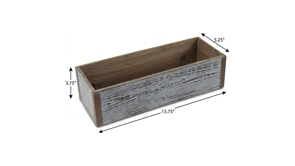 Gray Wood 151 Ounce Rectangular Distressed Planter Box on a white background