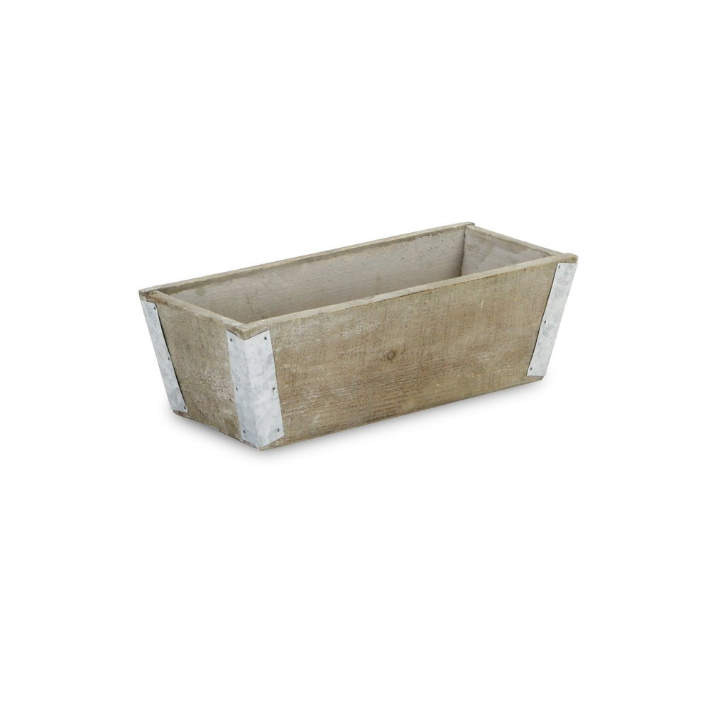 Natural And Silver Metal And Wood 90 Ounce Rectangular Distressed Planter Box on a white background