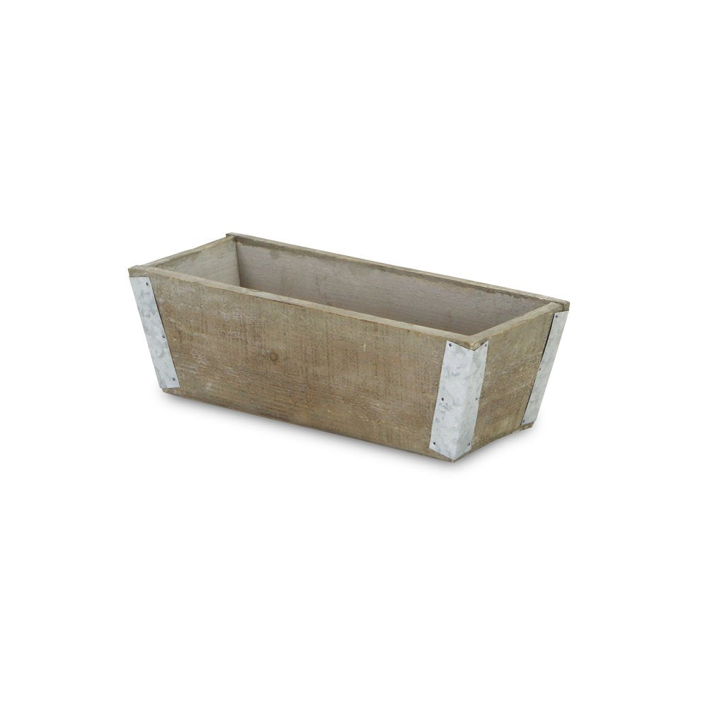 Natural And Silver Metal And Wood 90 Ounce Rectangular Distressed Planter Box on a white background