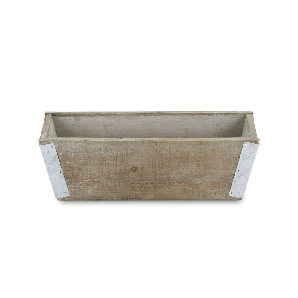 Natural And Silver Metal And Wood 90 Ounce Rectangular Distressed Planter Box on a white background