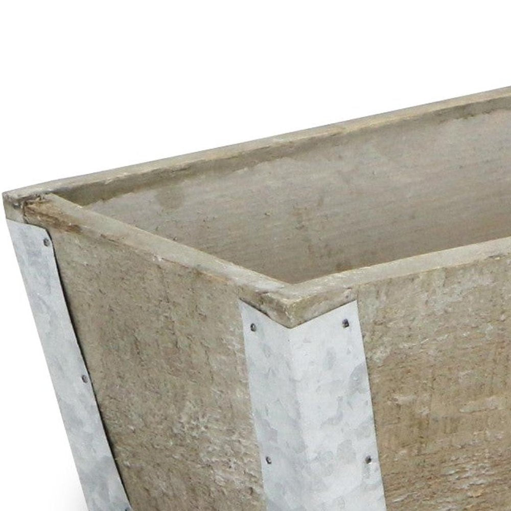 Natural And Silver Metal And Wood 90 Ounce Rectangular Distressed Planter Box on a white background
