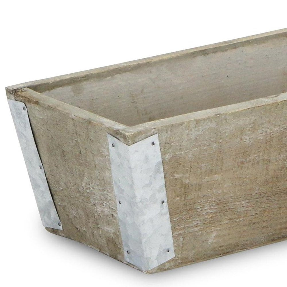 Natural And Silver Metal And Wood 90 Ounce Rectangular Distressed Planter Box on a white background