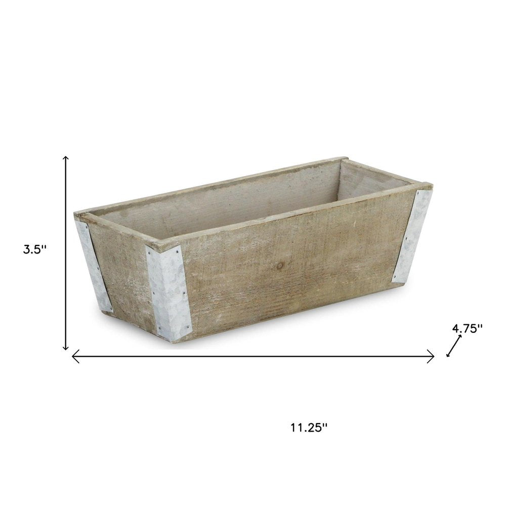 Natural And Silver Metal And Wood 90 Ounce Rectangular Distressed Planter Box on a white background