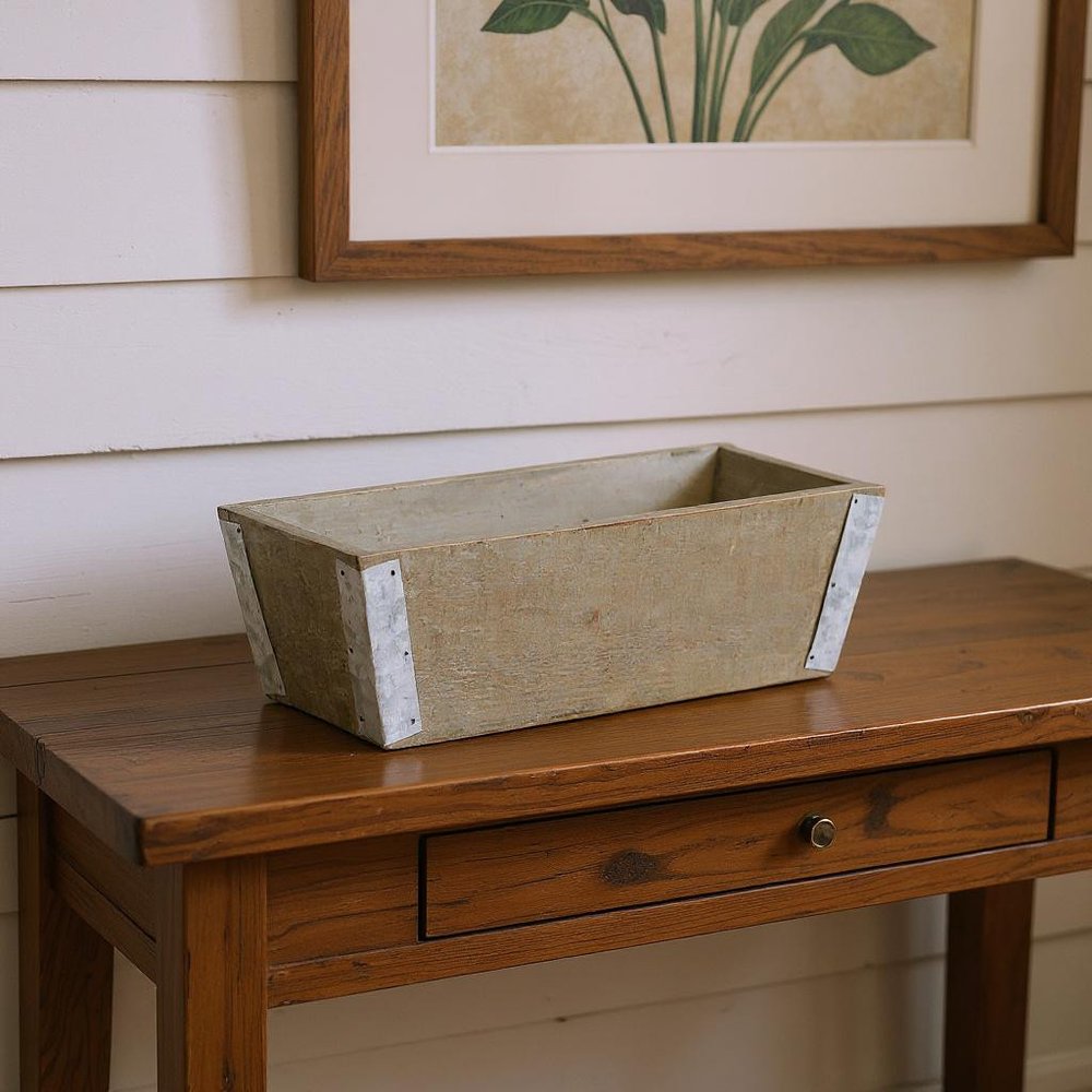 Natural And Silver Metal And Wood 90 Ounce Rectangular Distressed Planter Box in a home interior