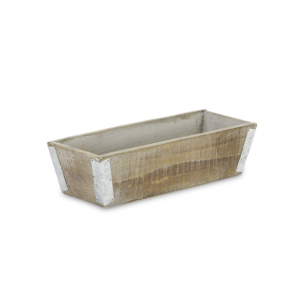 Natural And Silver Metal And Wood 123 Ounce Rectangular Distressed Planter Box on a white background