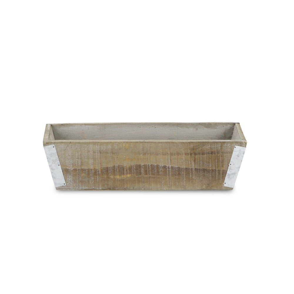 Natural And Silver Metal And Wood 123 Ounce Rectangular Distressed Planter Box