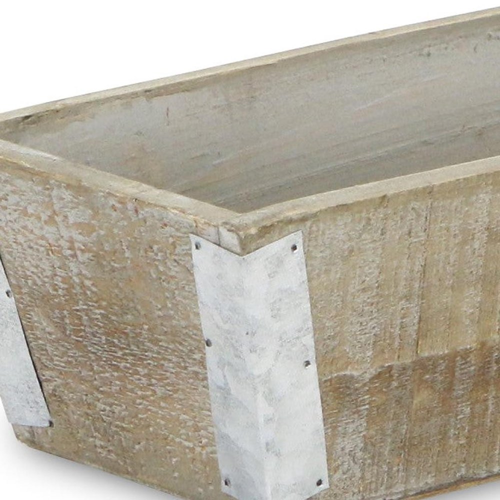 Natural And Silver Metal And Wood 123 Ounce Rectangular Distressed Planter Box