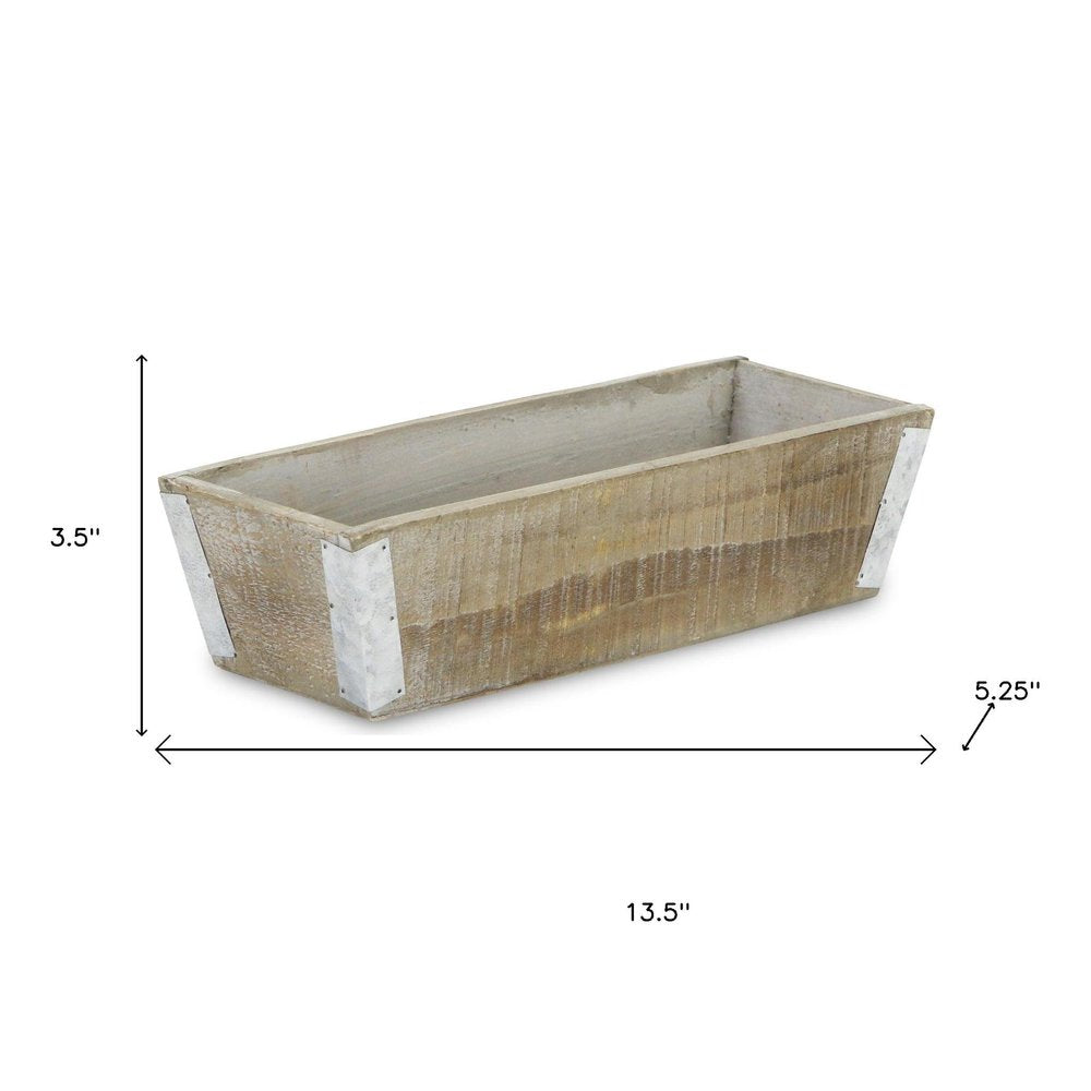 Natural And Silver Metal And Wood 123 Ounce Rectangular Distressed Planter Box on a white background