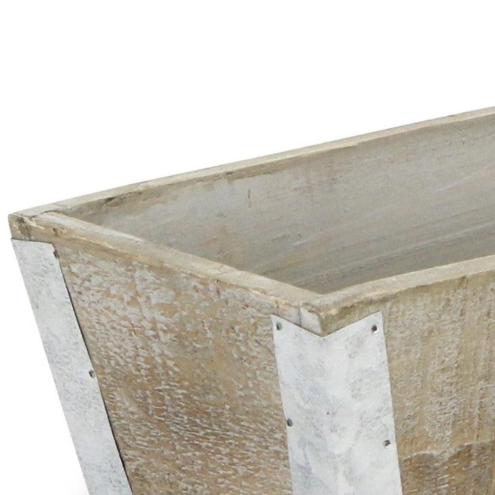 Natural And Silver Metal And Wood 123 Ounce Rectangular Distressed Planter Box on a white background