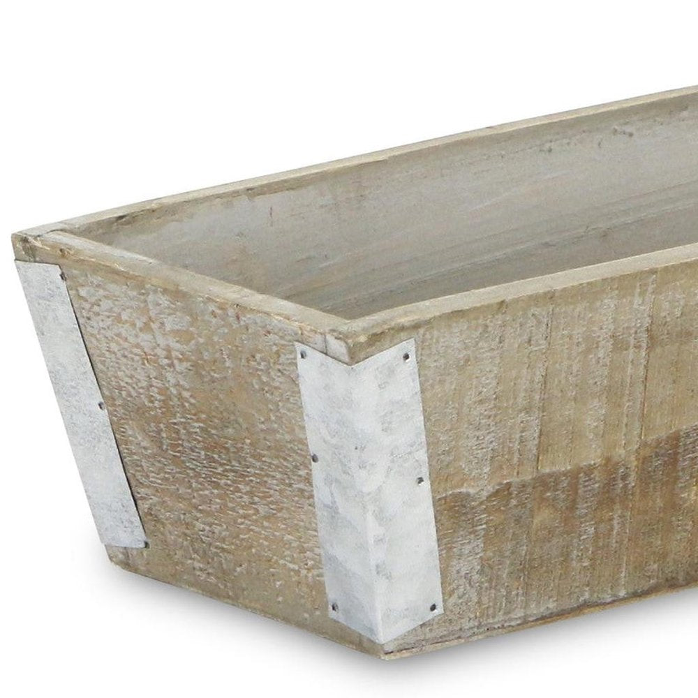 Natural And Silver Metal And Wood 123 Ounce Rectangular Distressed Planter Box on a white background