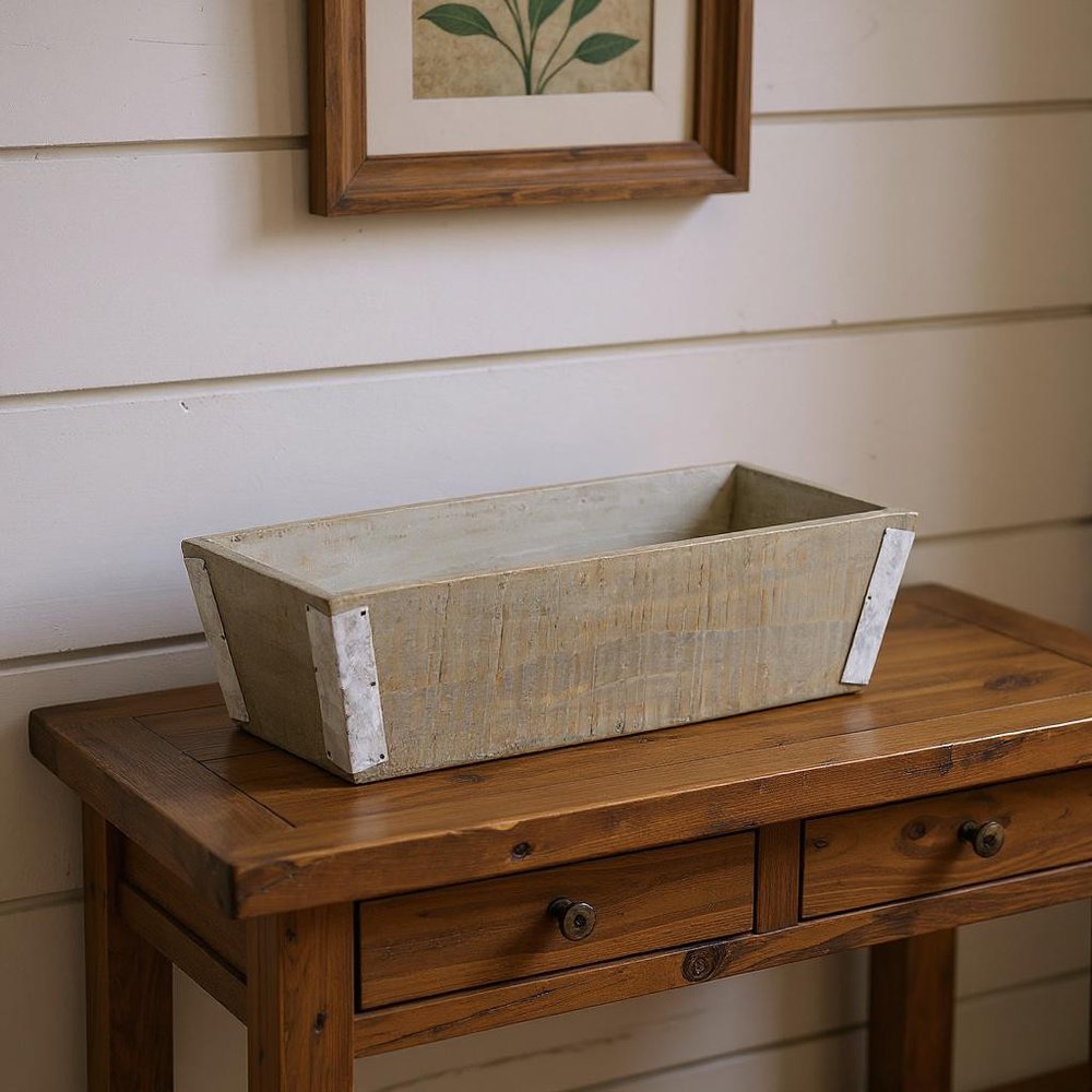 Natural And Silver Metal And Wood 123 Ounce Rectangular Distressed Planter Box in a home interior