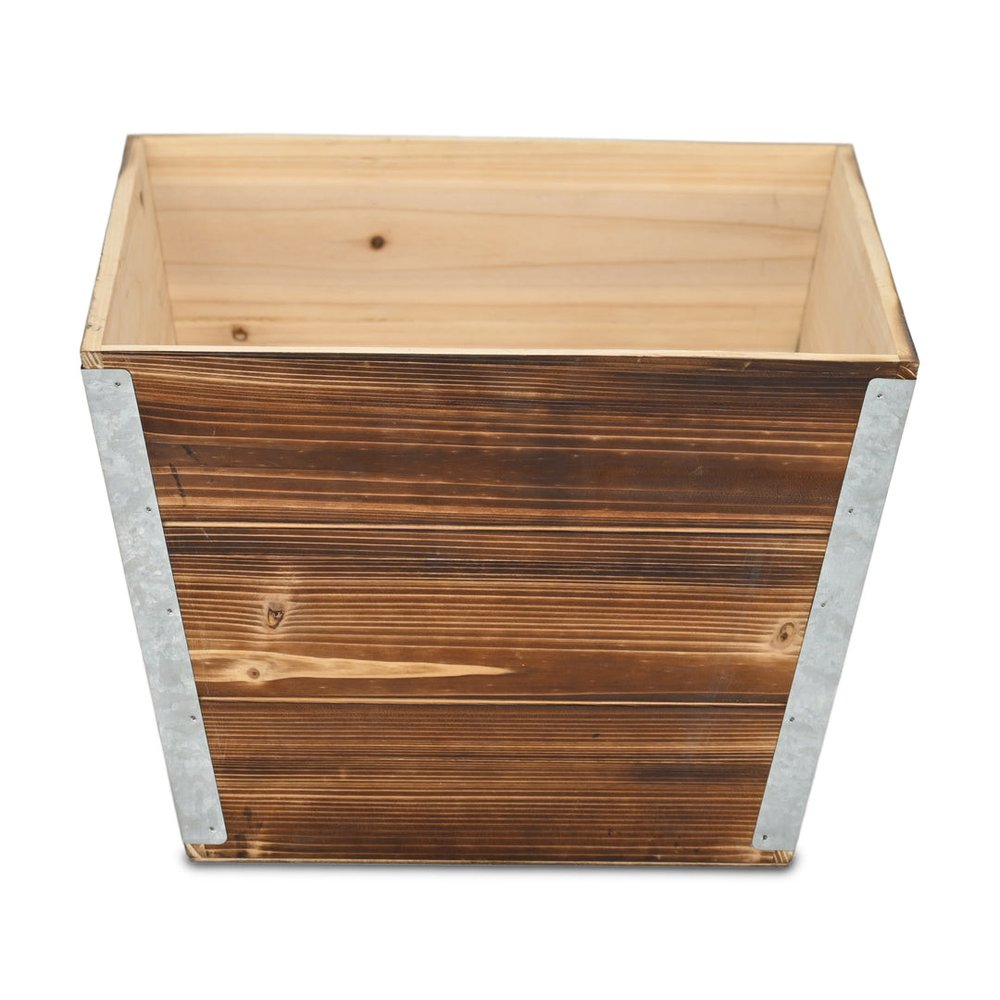 Natural And Silver Metal And Wood 1000 Ounce Square Distressed Planter Box on a white background
