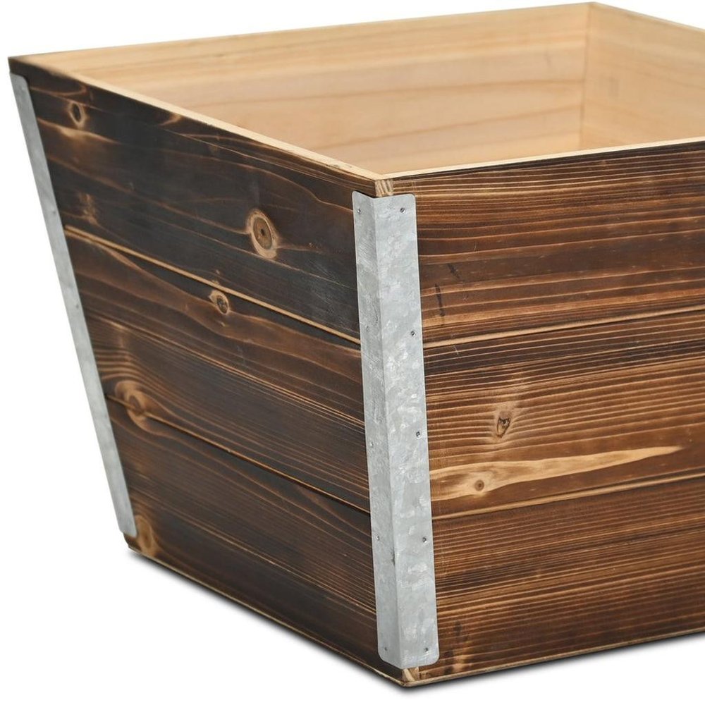 Natural And Silver Metal And Wood 1000 Ounce Square Distressed Planter Box