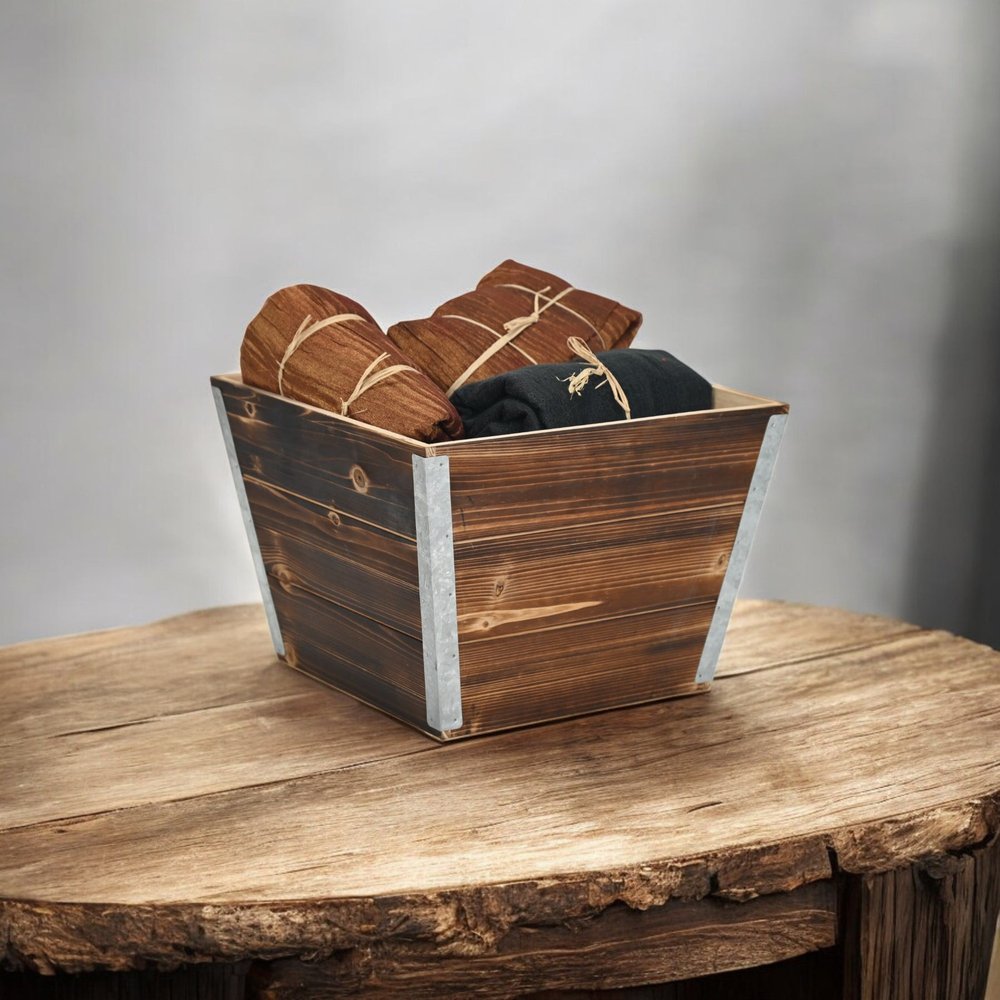 Natural And Silver Metal And Wood 1000 Ounce Square Distressed Planter Box