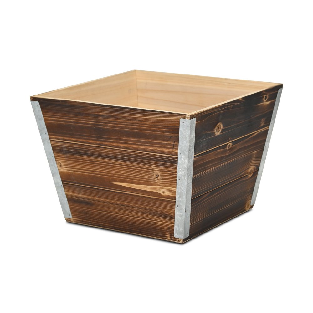Natural And Silver Metal And Wood 1000 Ounce Square Distressed Planter Box