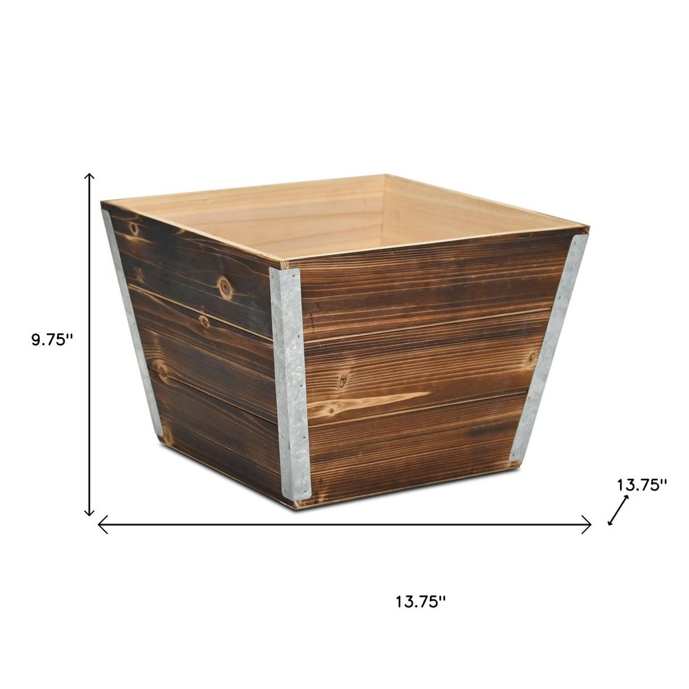 Natural And Silver Metal And Wood 1000 Ounce Square Distressed Planter Box on a white background
