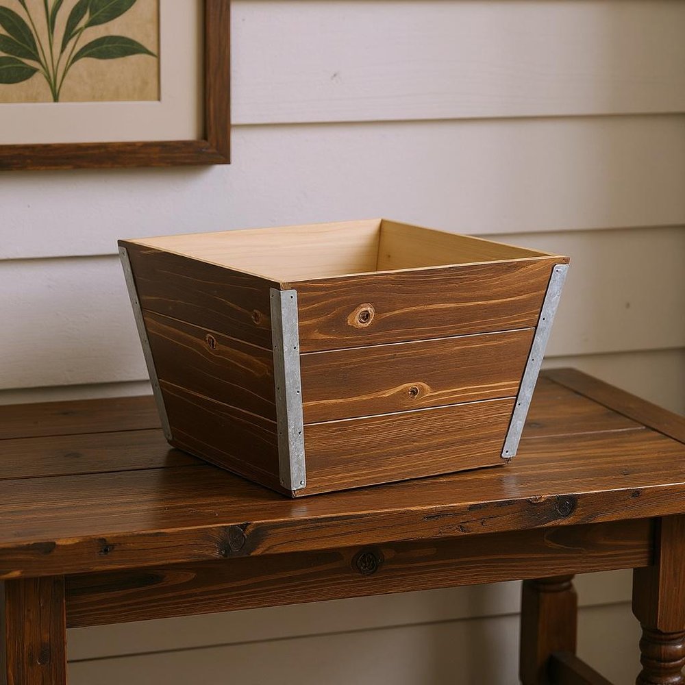 Natural And Silver Metal And Wood 1000 Ounce Square Distressed Planter Box in a home interior