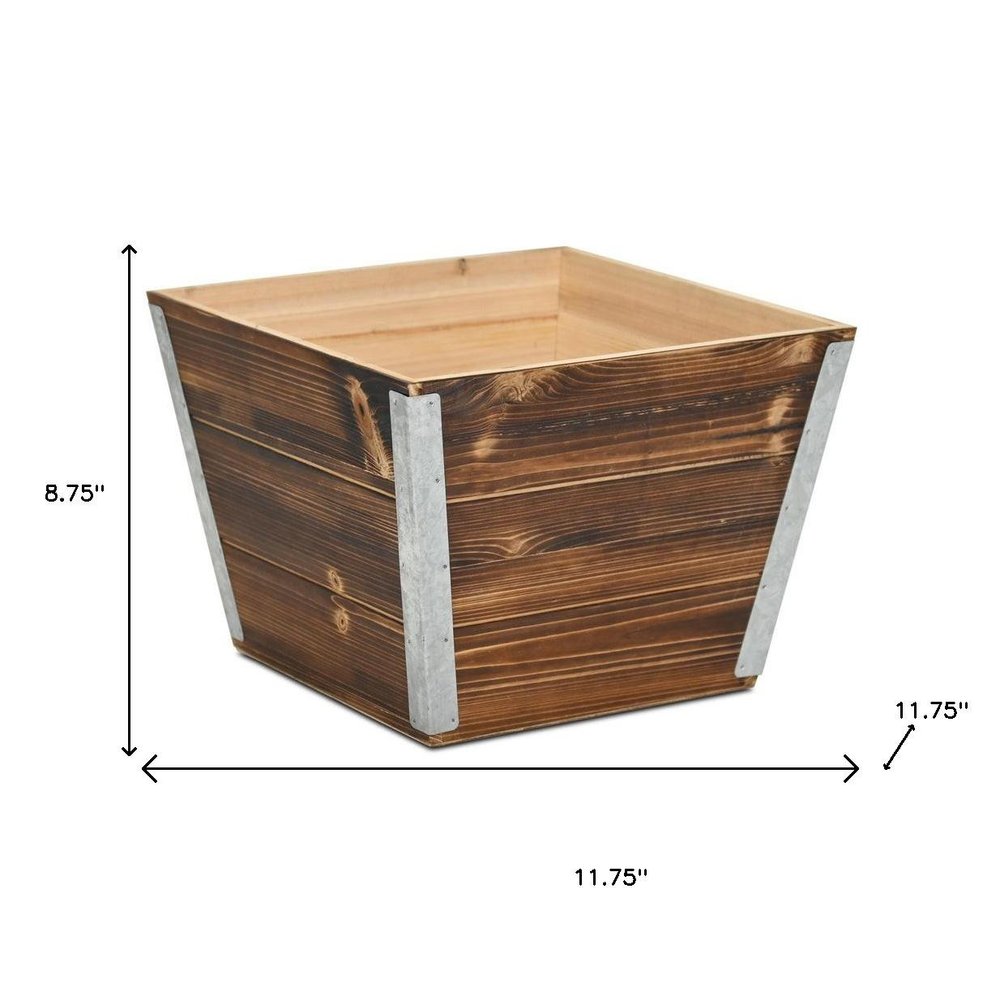 Brown Wood And Metal 600 Ounce Square Distressed Planter Box on a white background