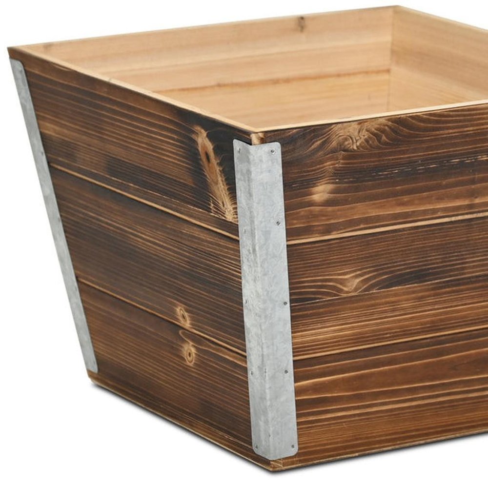 Brown Wood And Metal 600 Ounce Square Distressed Planter Box