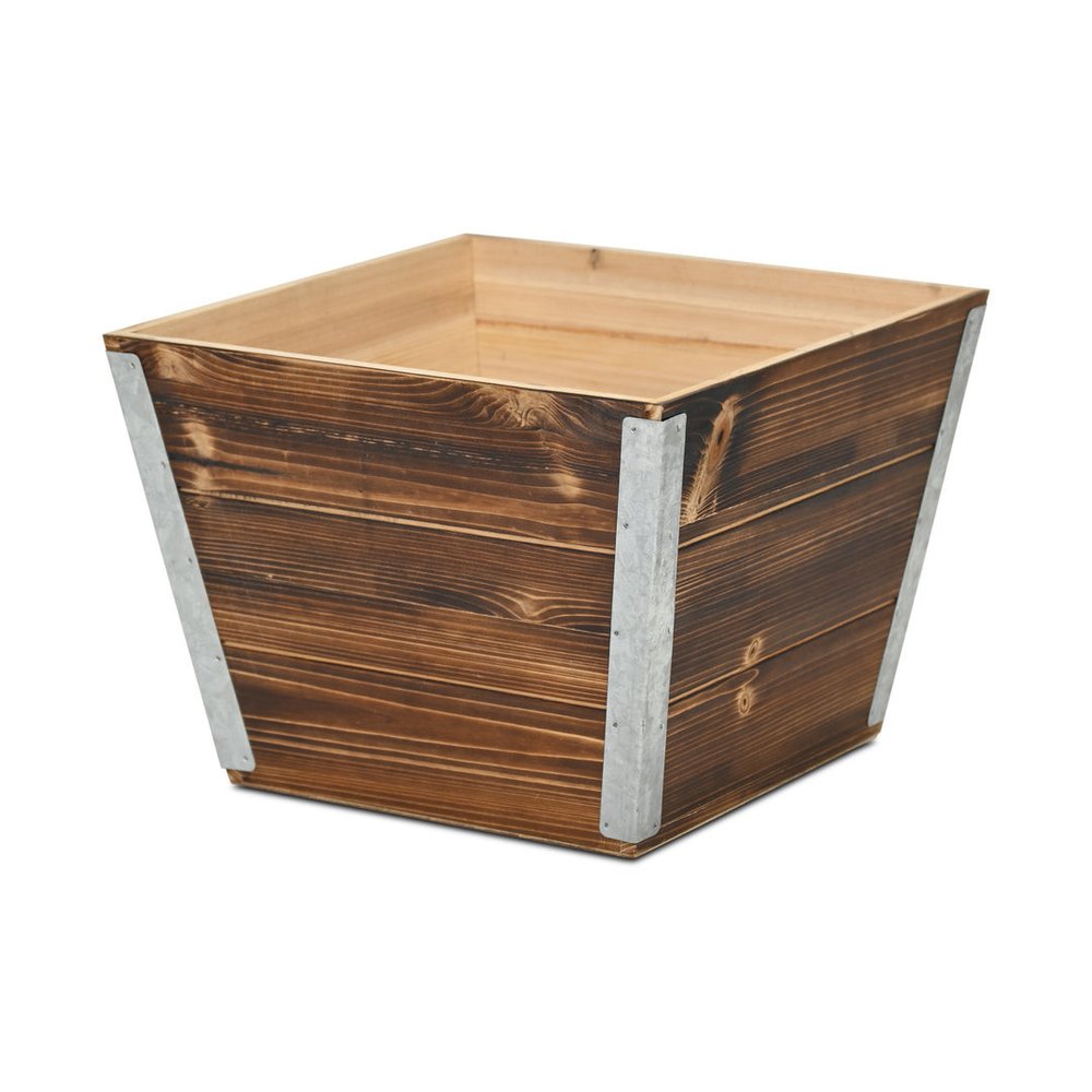Brown Wood And Metal 600 Ounce Square Distressed Planter Box