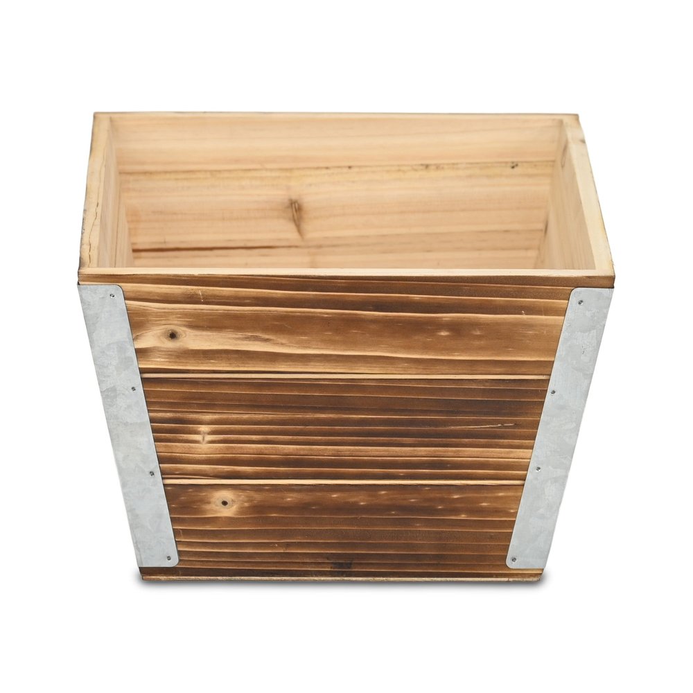 Brown Wood And Metal 300 Ounce Square Distressed Planter Box