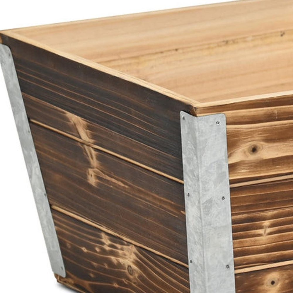 Brown Wood And Metal 300 Ounce Square Distressed Planter Box