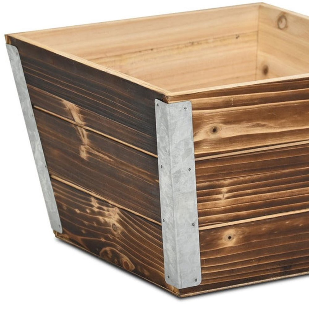 Brown Wood And Metal 300 Ounce Square Distressed Planter Box