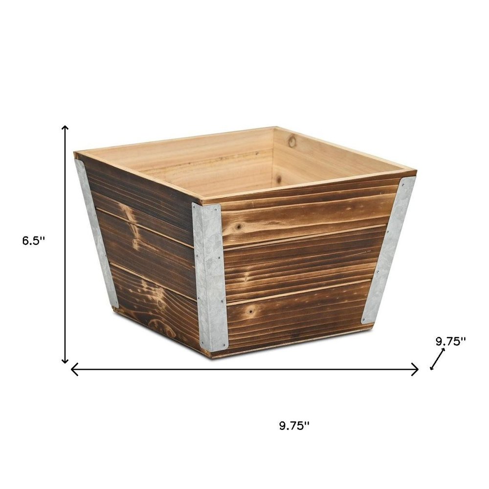 Brown Wood And Metal 300 Ounce Square Distressed Planter Box