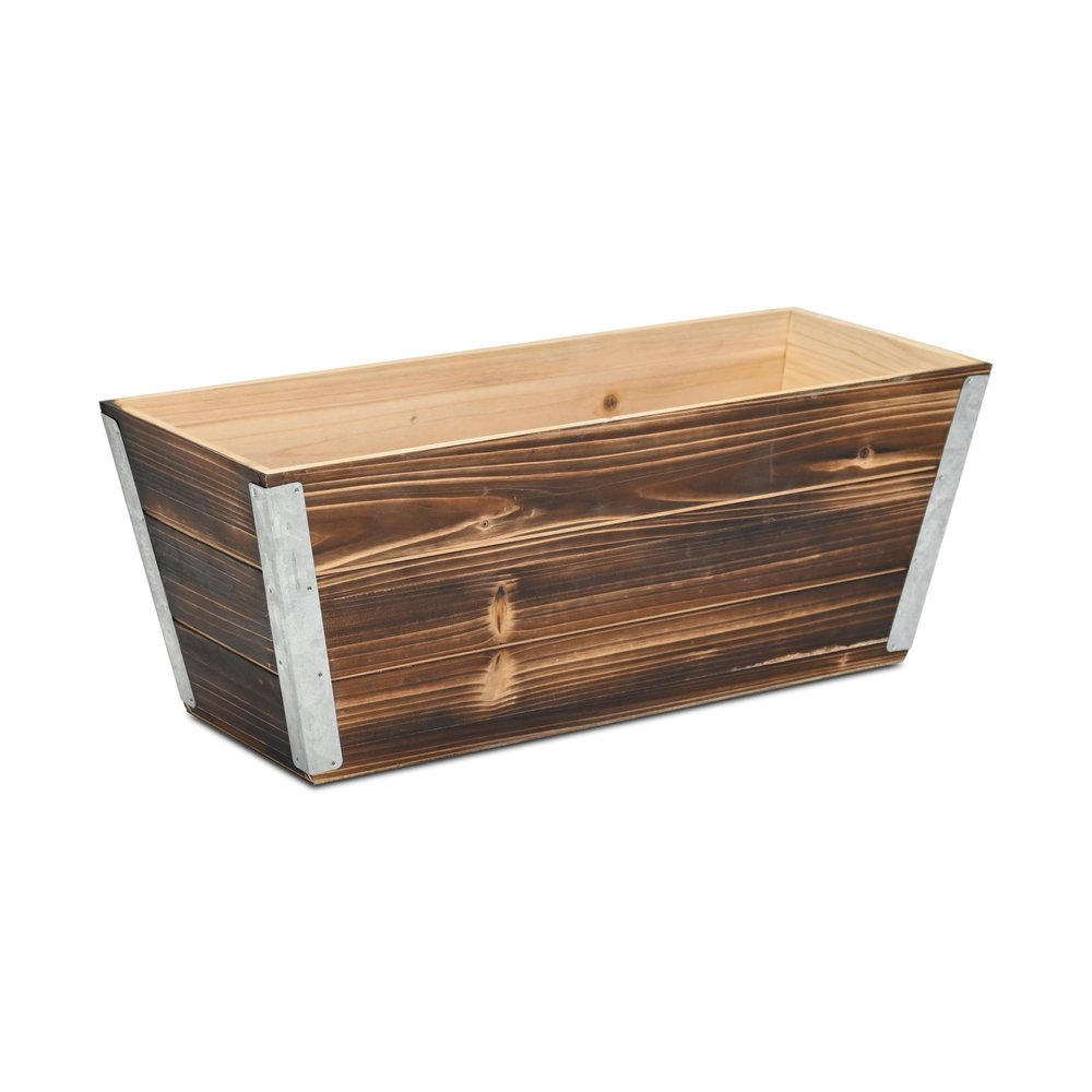 Brown Wood And Metal 700 Ounce Rectangular Distressed Planter Box on a white background