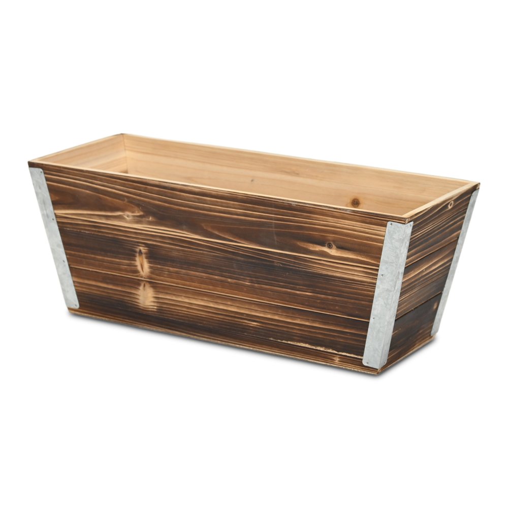 Brown Wood And Metal 700 Ounce Rectangular Distressed Planter Box
